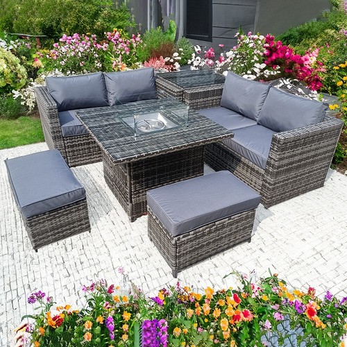 Rattan fire pit table - table, wicker