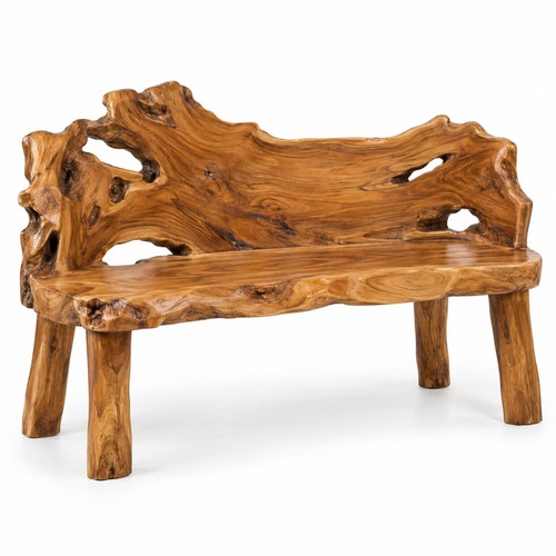 Solid teak root bench - teak,